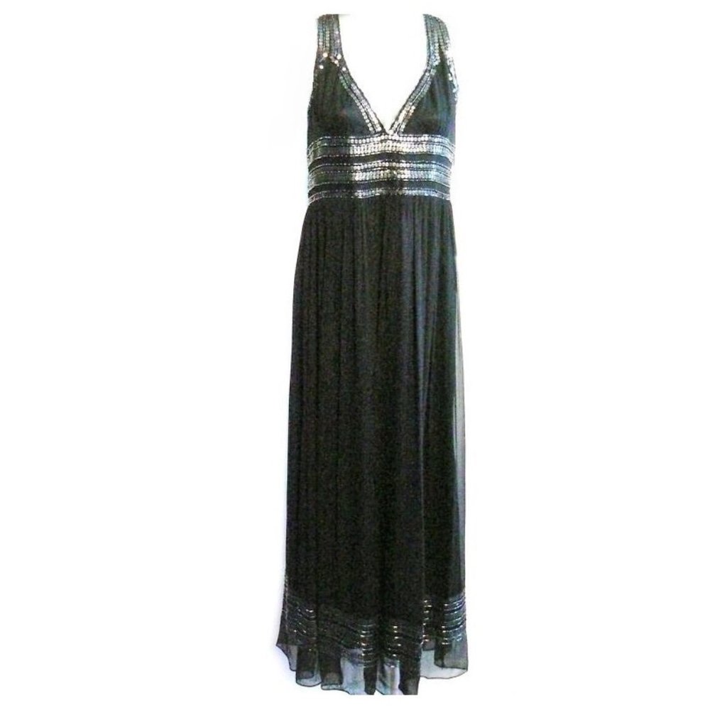 Adrianna Papell Silk Sequin Halter Style Maxi Dress NWT Prom Wedding Long sz 10P - Picture 2 of 9